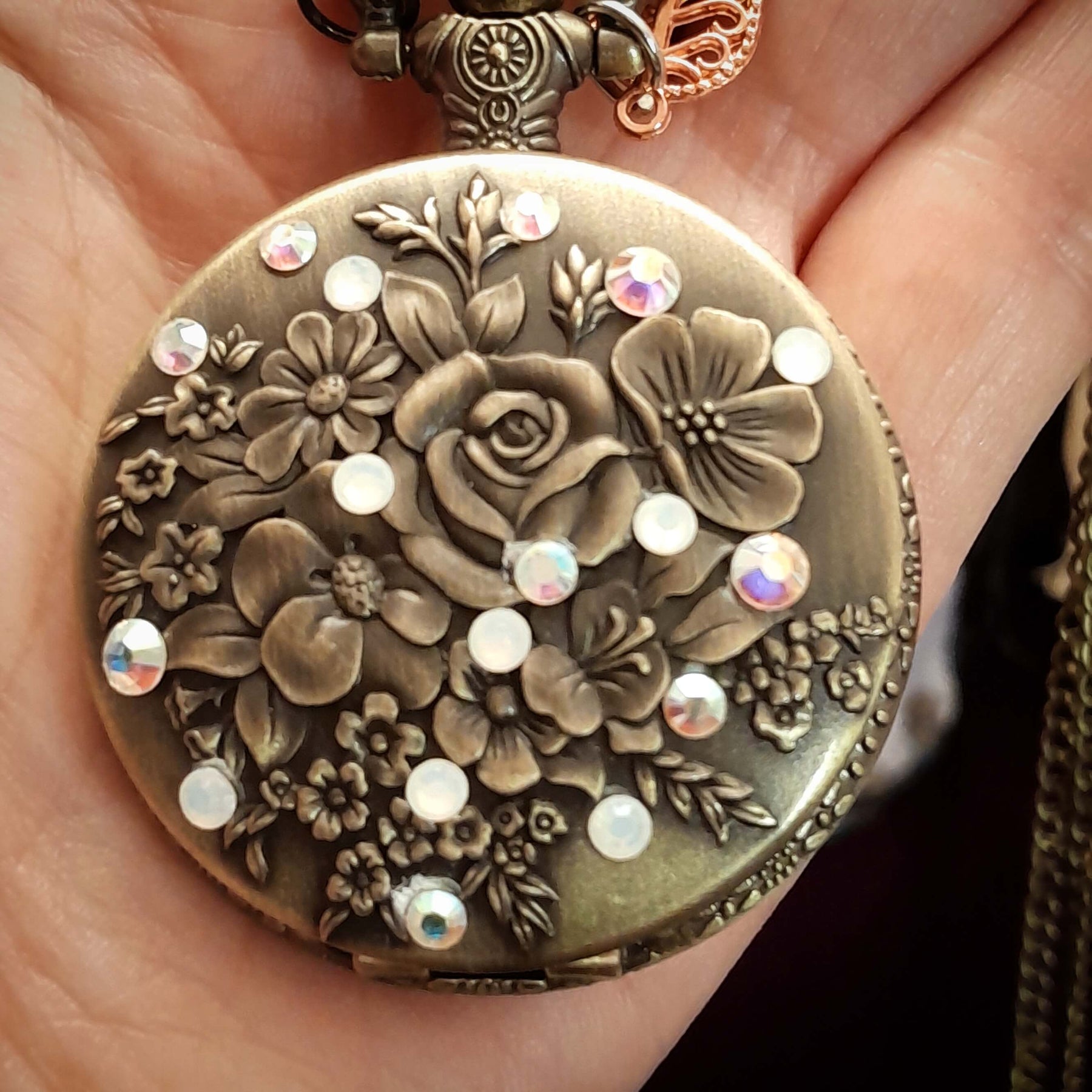 Rose Flower Garden Pocket Watch Necklace