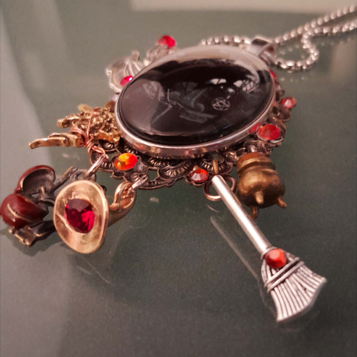 Raven Witchy Dragon Cabochon Necklace