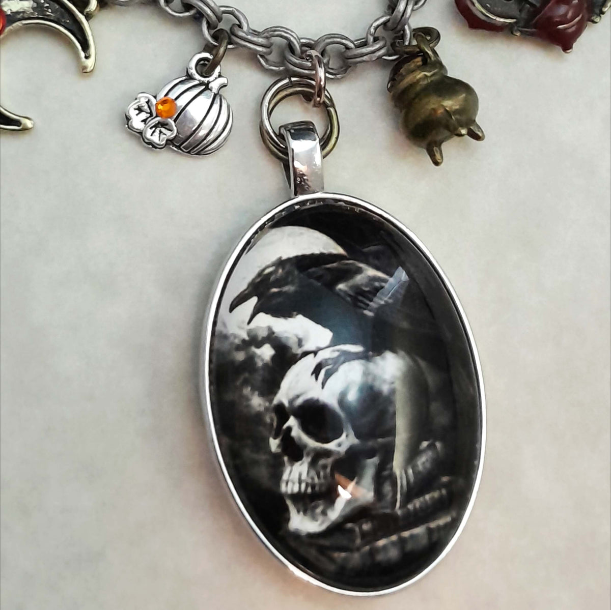 Witchy Crow & Skull Necklace