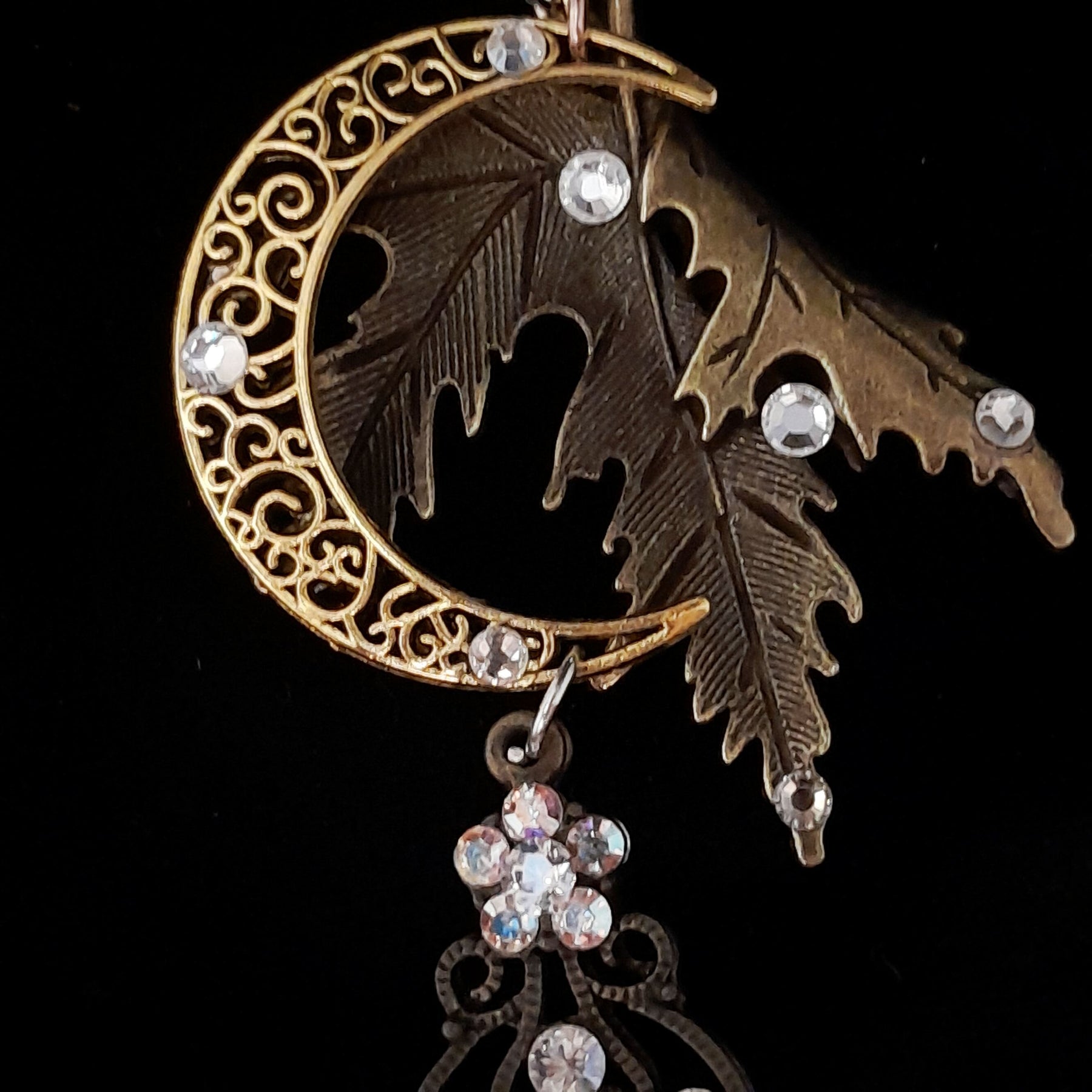 Maple Leaf & Moon Crystal Necklace