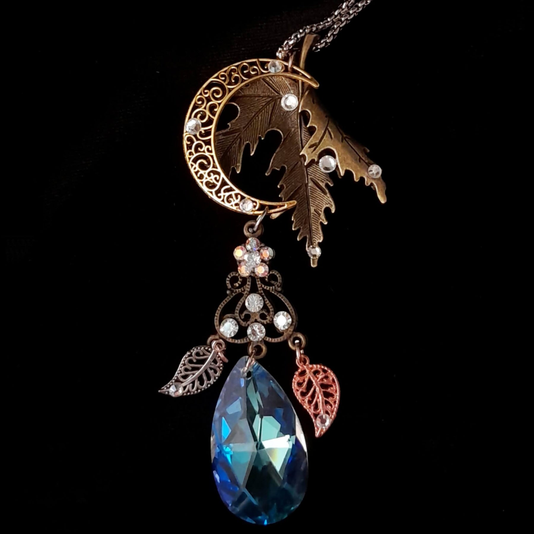 Maple Leaf & Moon Crystal Necklace