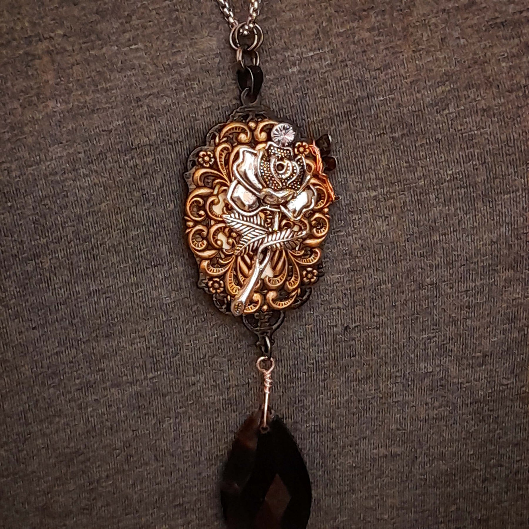 Rose Dragonfly Cabochon Necklace
