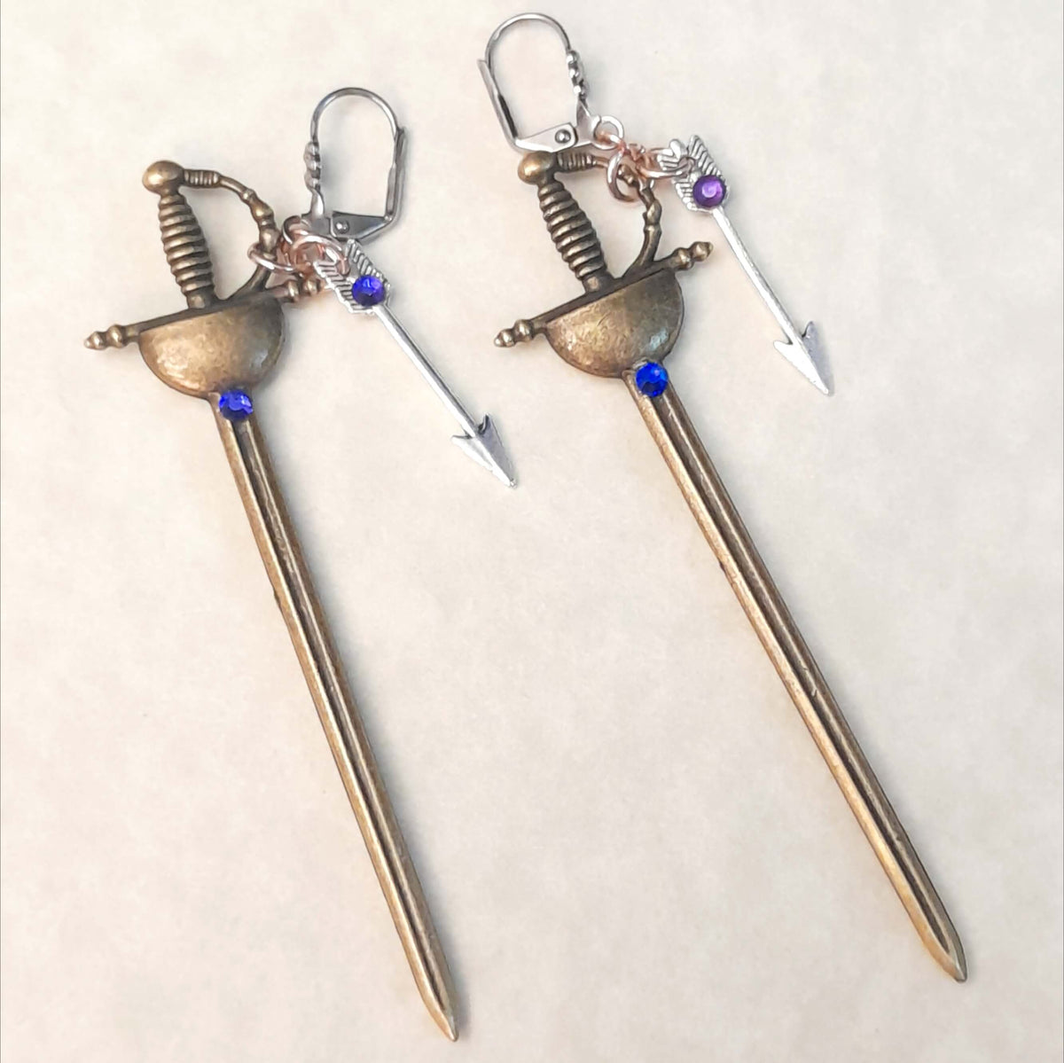 Purple Crystal Sword Long Earrings
