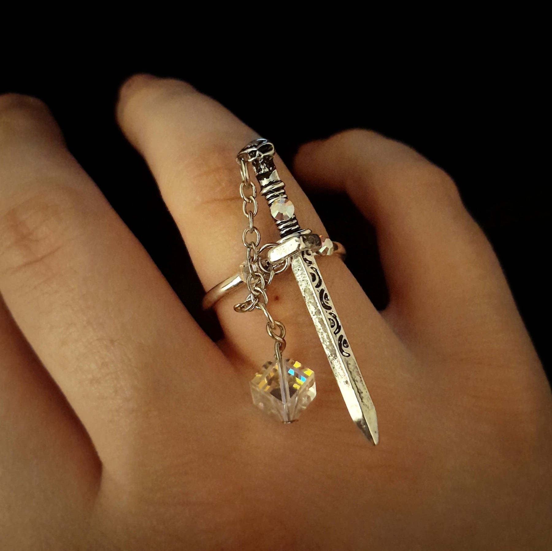 Adjustable Ring Sword AB Crystals