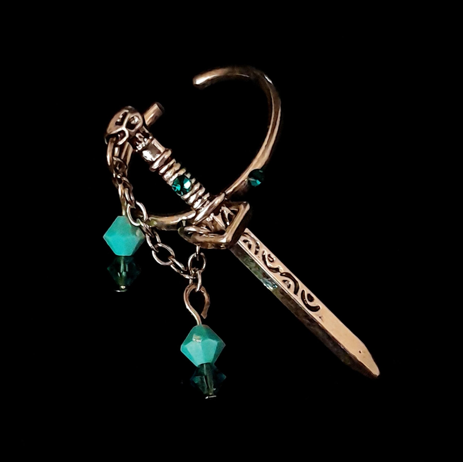 Adjustable Fantasy Sword Ring with Turquoise Crystals