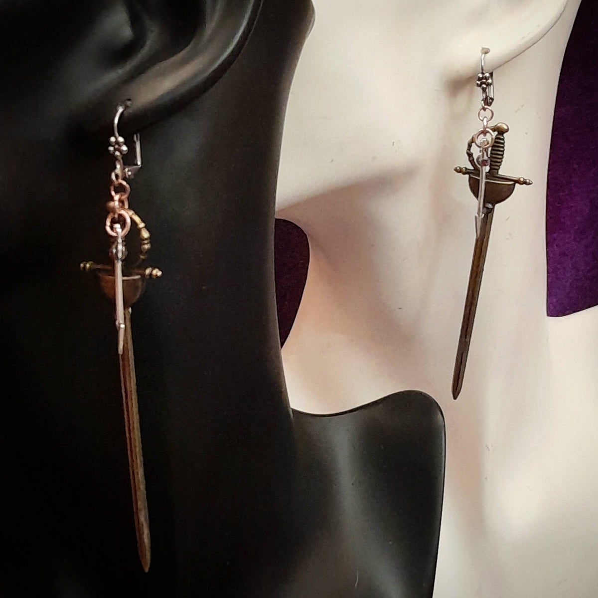 Purple Crystal Sword Long Earrings