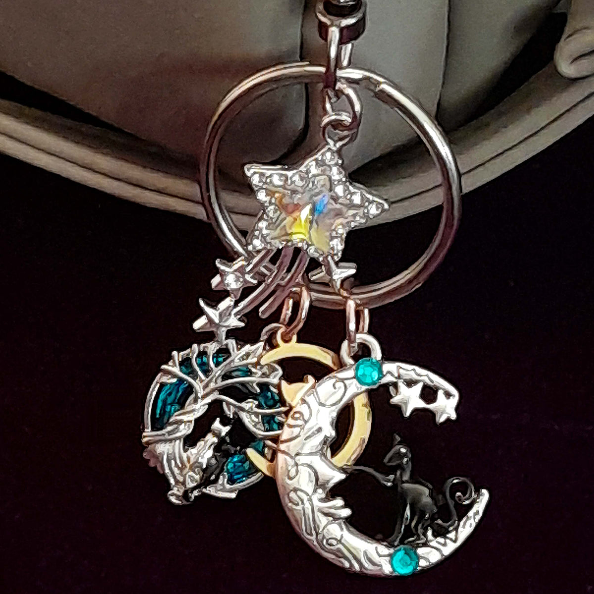Purse Charm Cats Moons & Stars