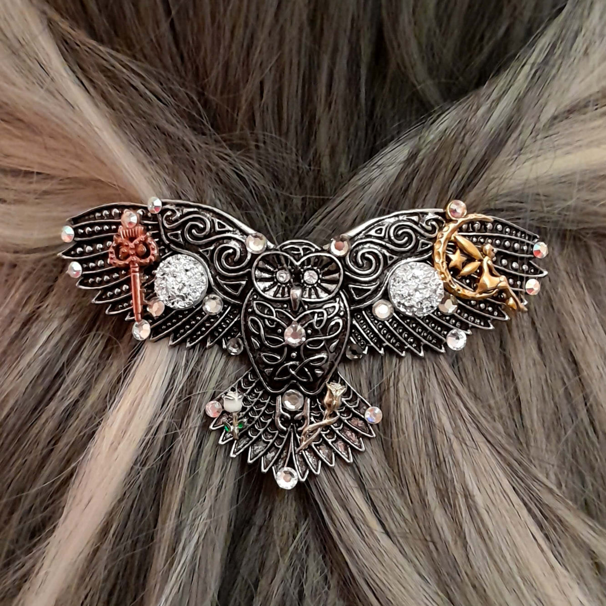 Owl Hairclip Druzy Gemstones