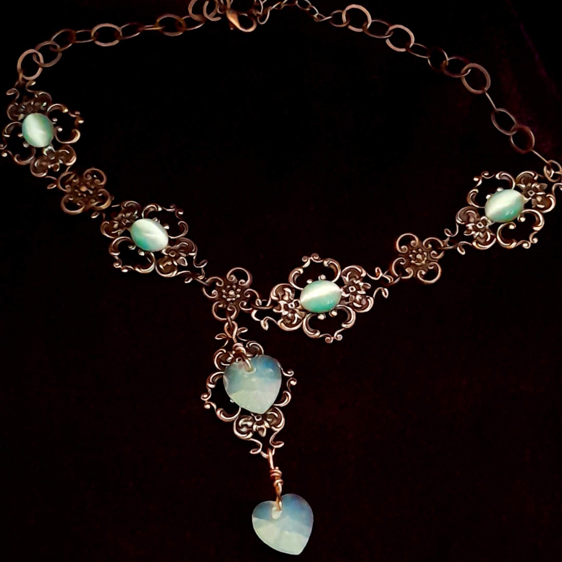 Victorian Style Mint Green Heart Necklace