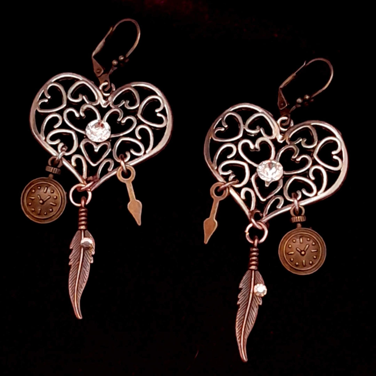 Multi Heart Earrings |Chandelier Steampunk Style