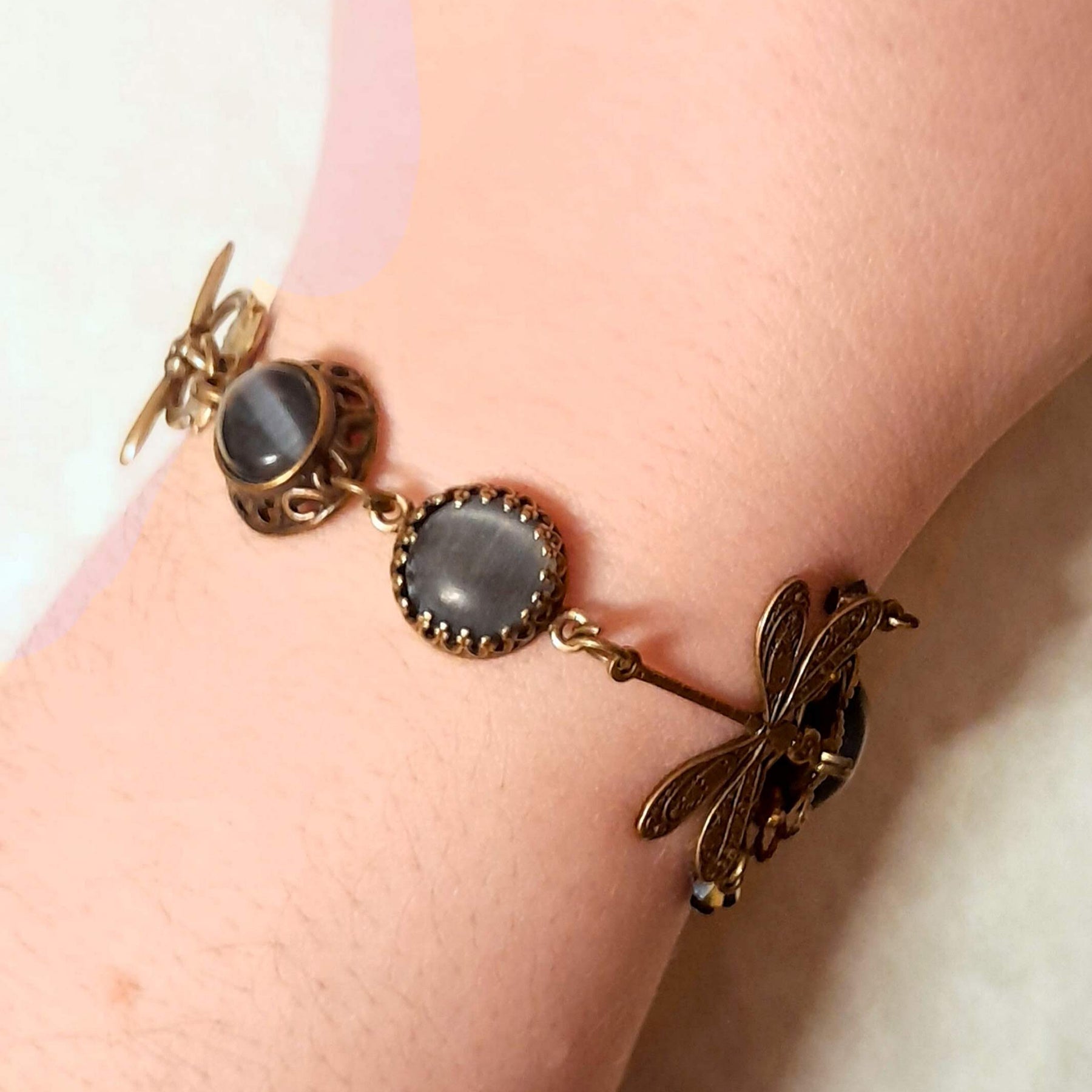 Dragonfly Bracelet Black Cat's Eye