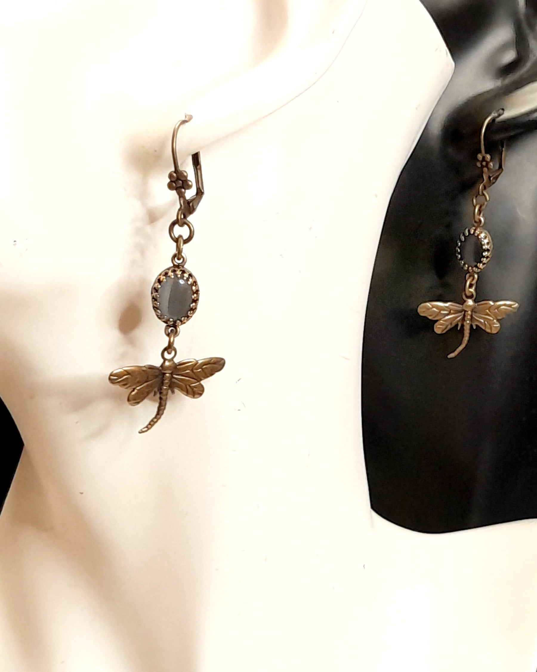 Black Cat's Eye Dragonfly Earrings