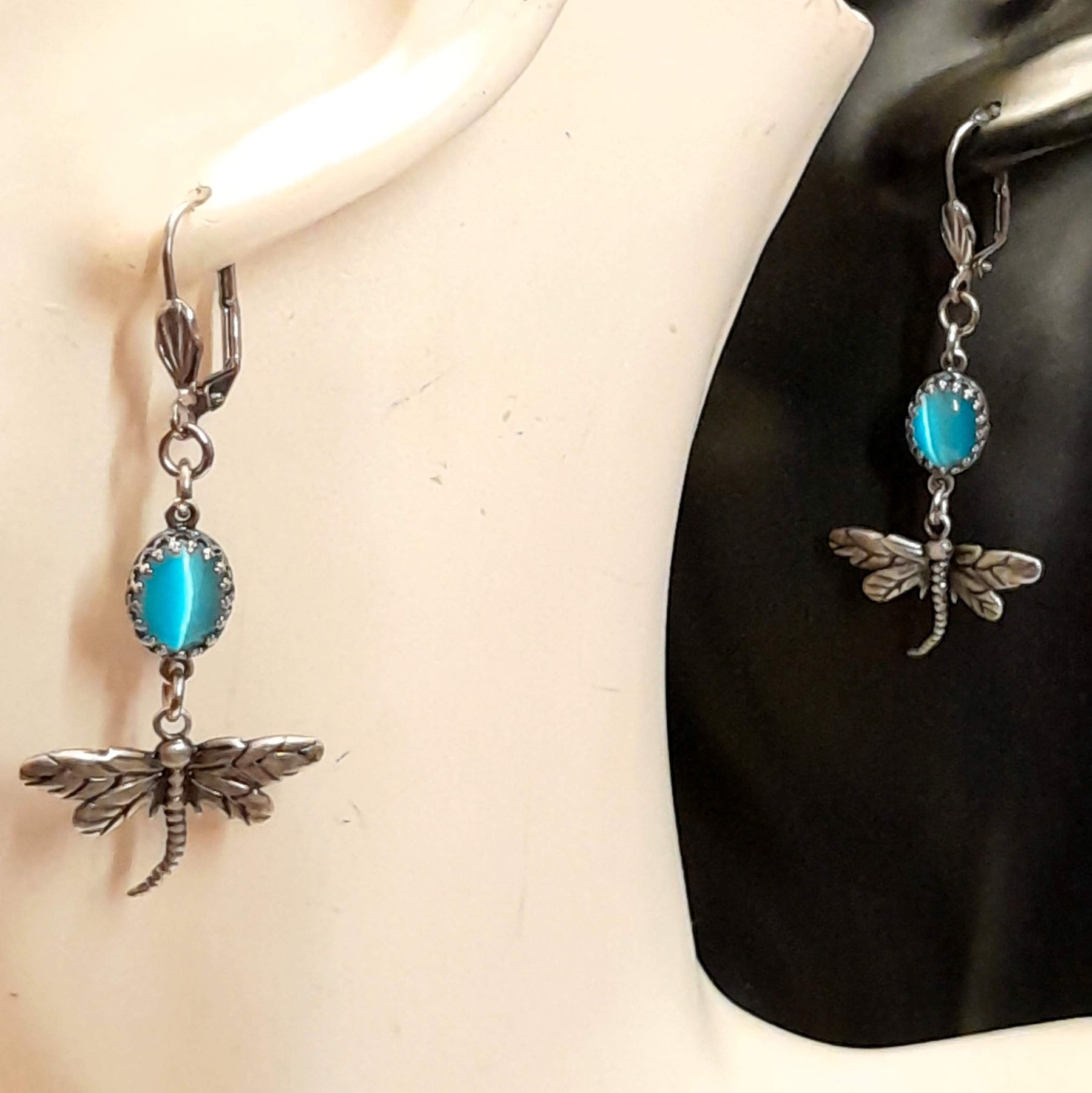 Turquoise Dragonfly Earrings Cat's Eye