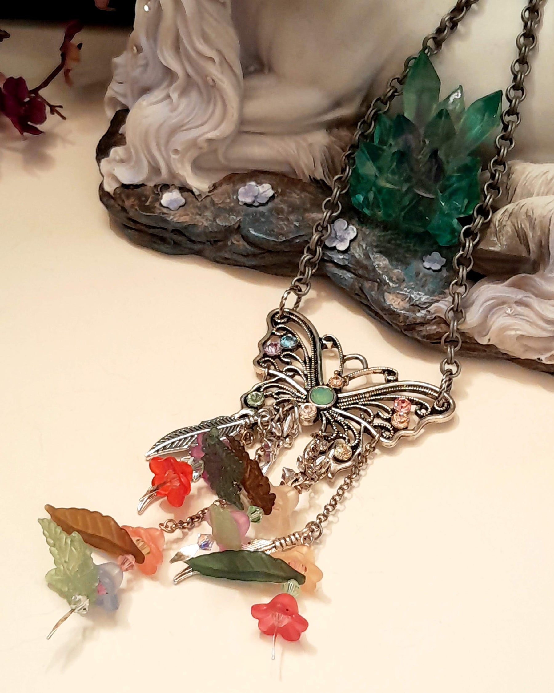 Butterfly Necklace Rainbow Flowers