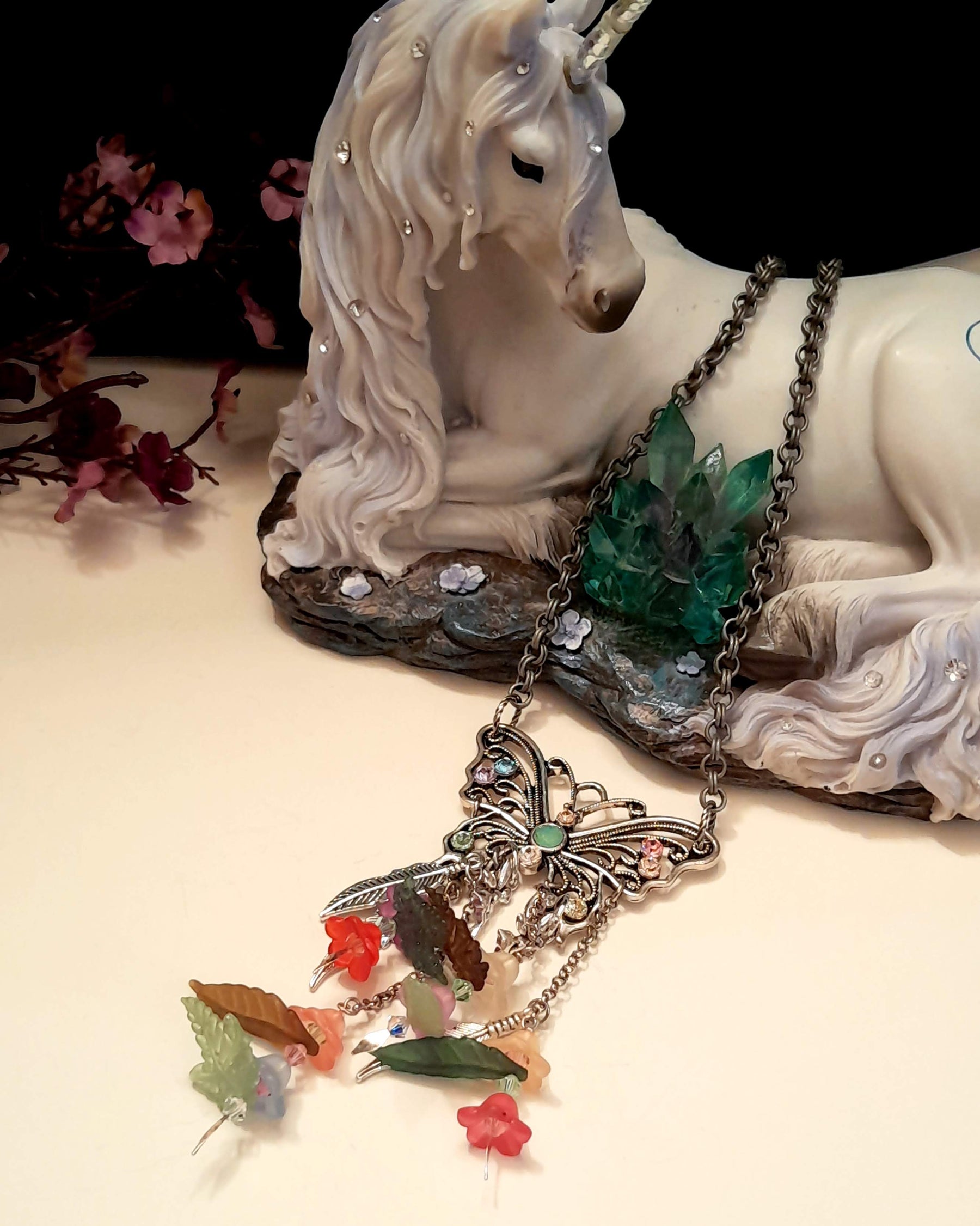 Butterfly Necklace Rainbow Flowers