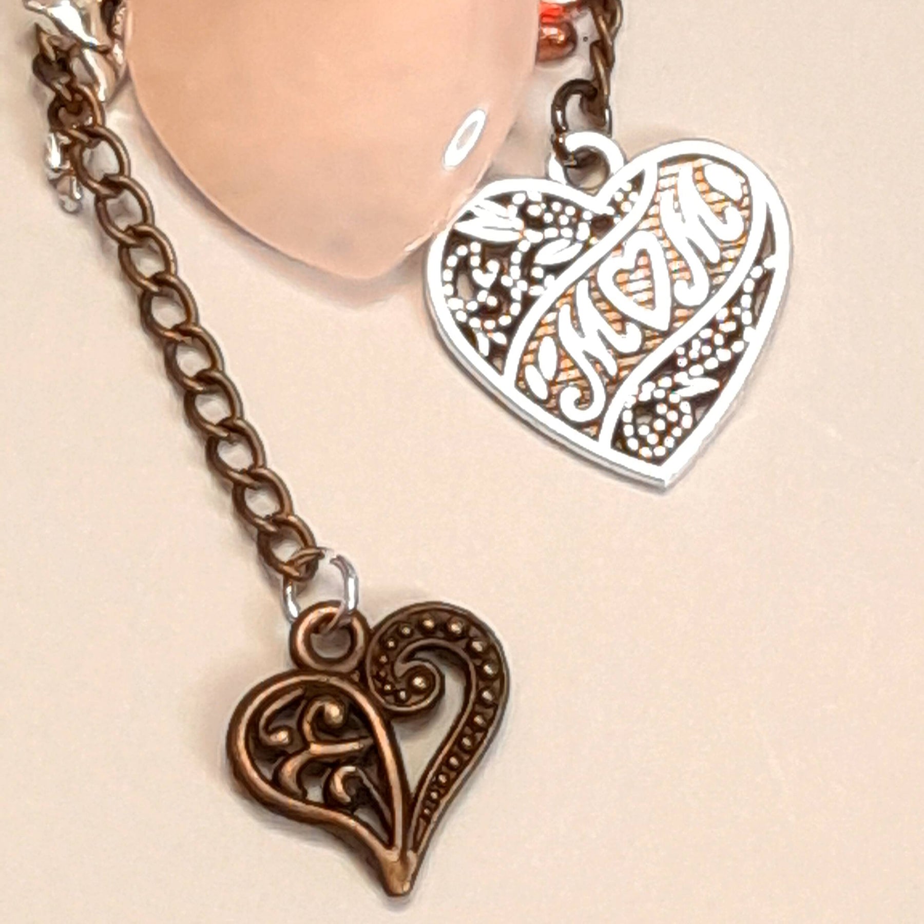 Rose Quartz Heart Necklace Mom Gift