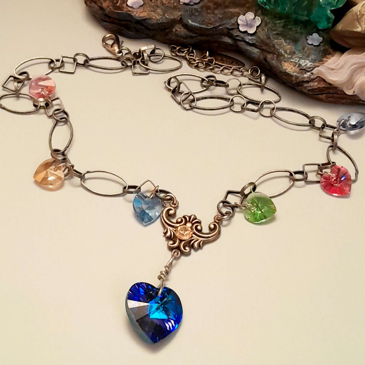 Crystal Hearts Necklace |Multicolor Jewelry