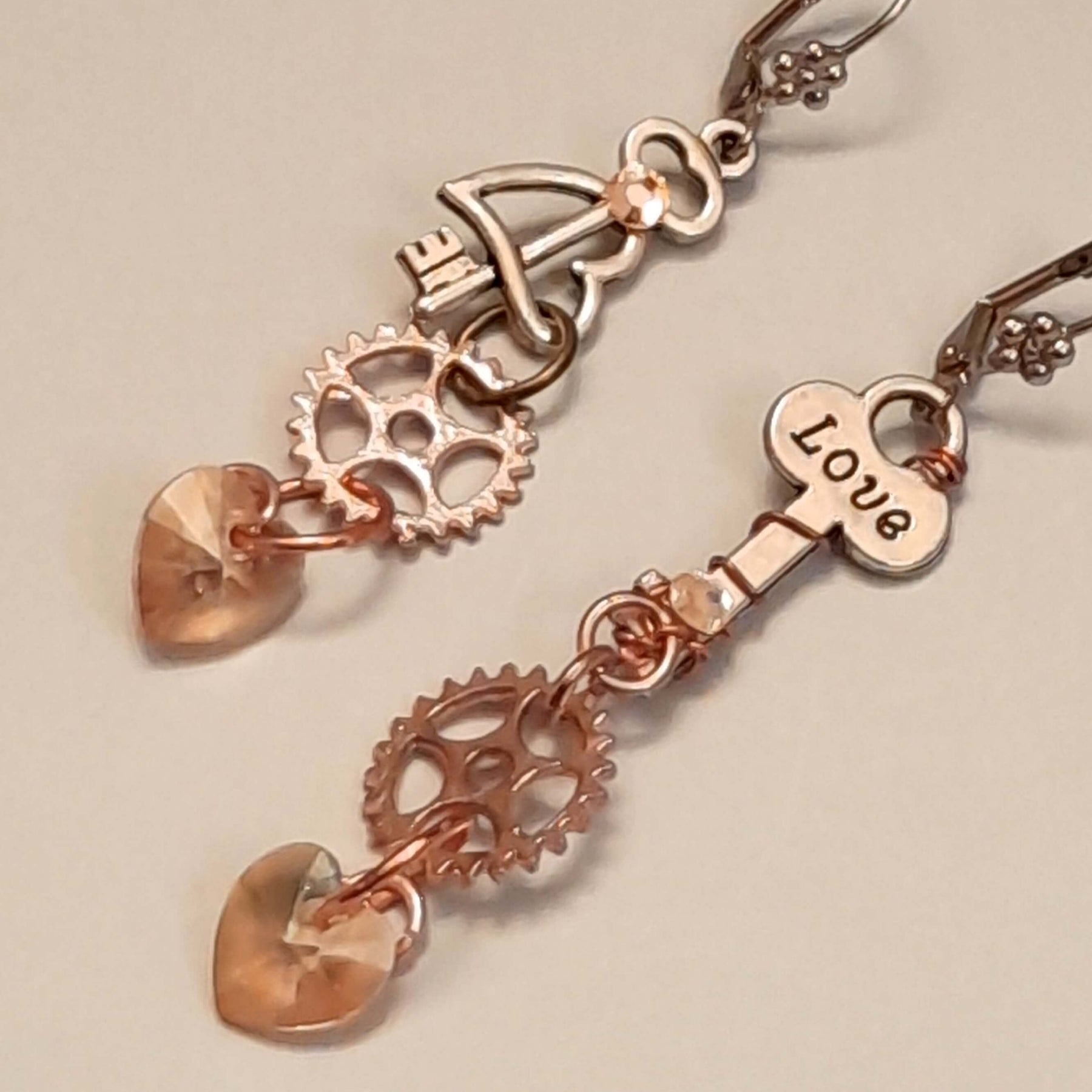 Asymmetrical Key Heart Earrings