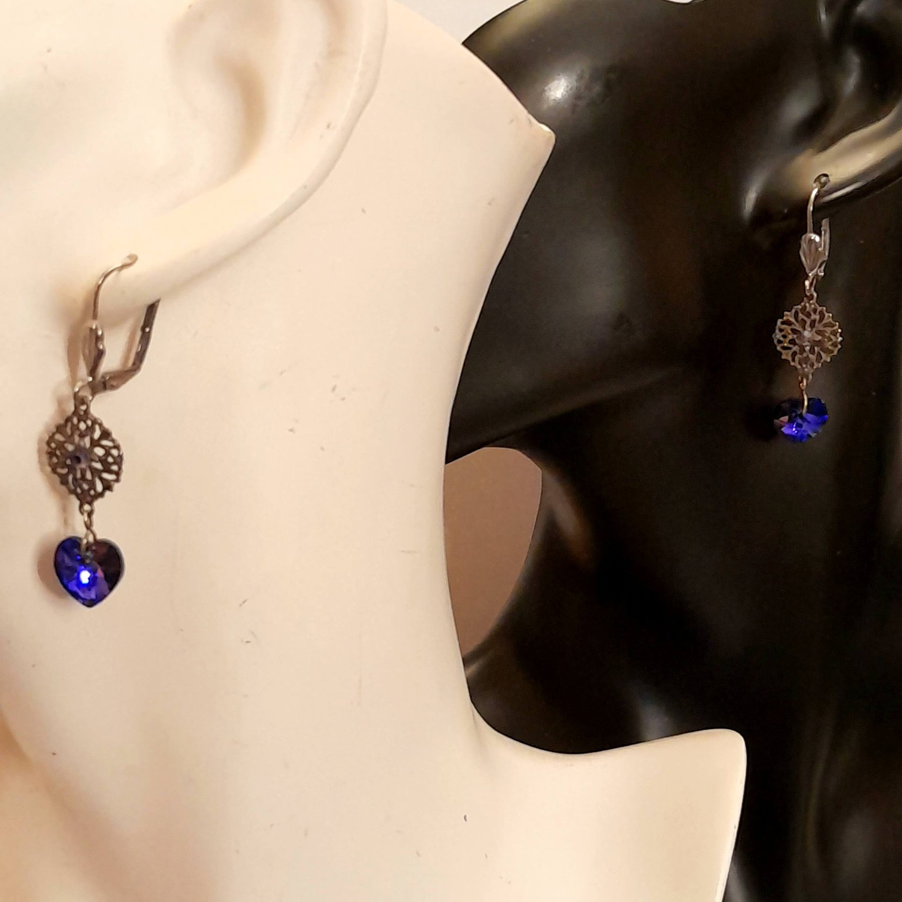 Blue Crystal Heart Earrings