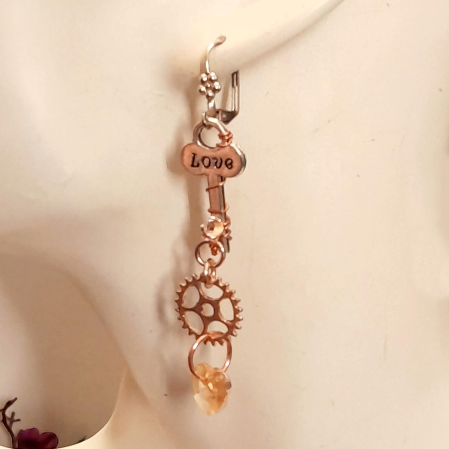 Asymmetrical Key Heart Earrings
