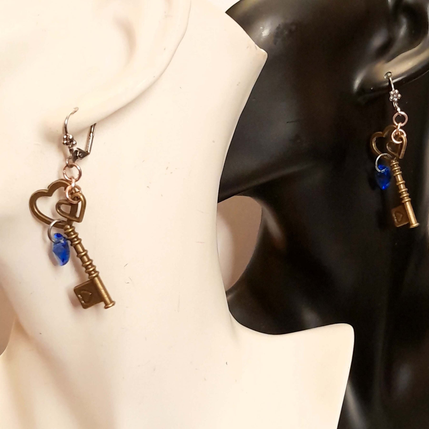Blue Heart Key Earrings
