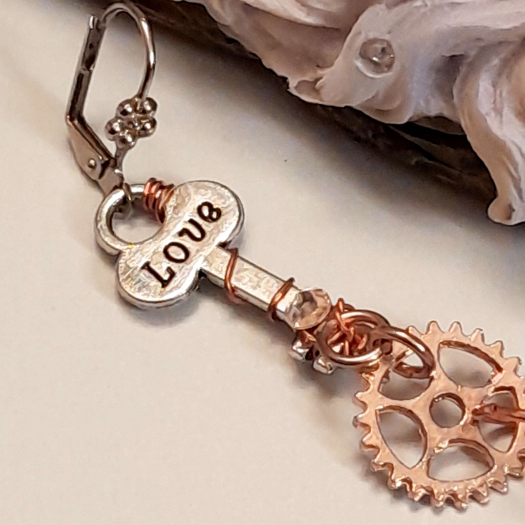 Asymmetrical Key Heart Earrings