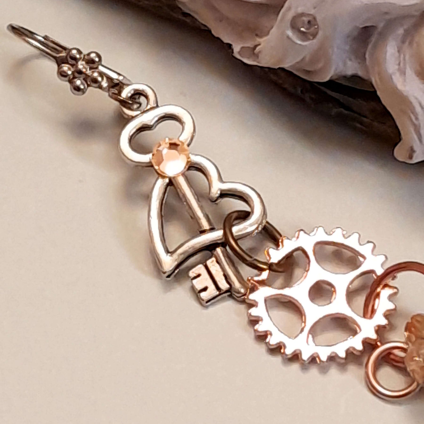 Asymmetrical Key Heart Earrings