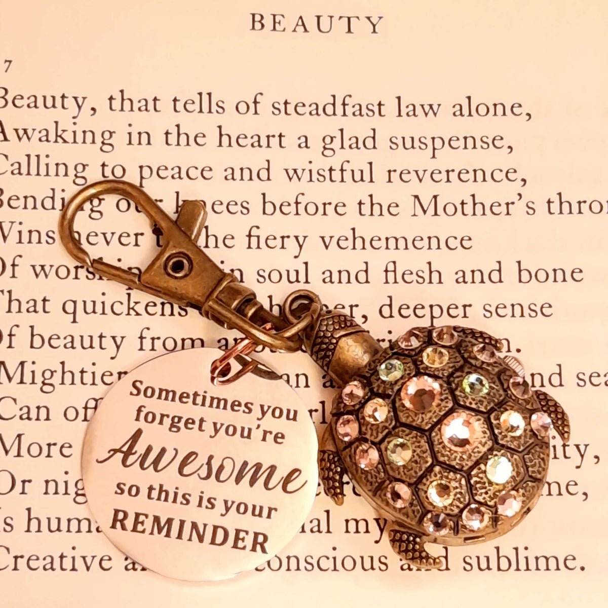 Crystal Turtle Clock Keychain Purse Charm