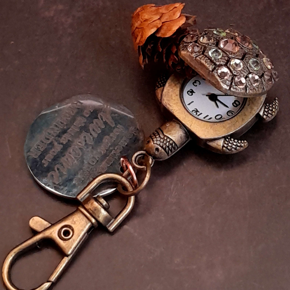 Crystal Turtle Clock Keychain Purse Charm
