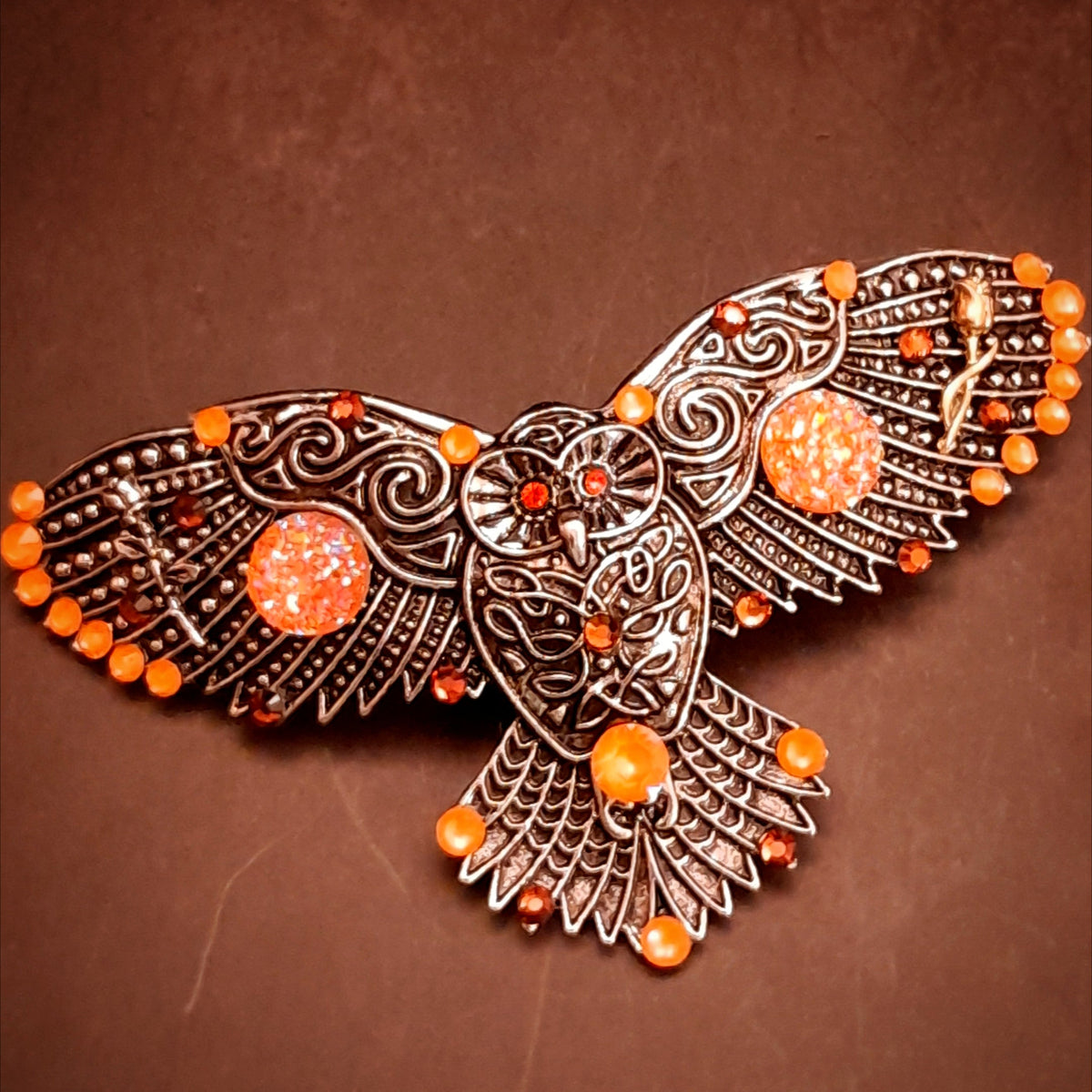 Orange Druzy Gemstones Owl Hairclip