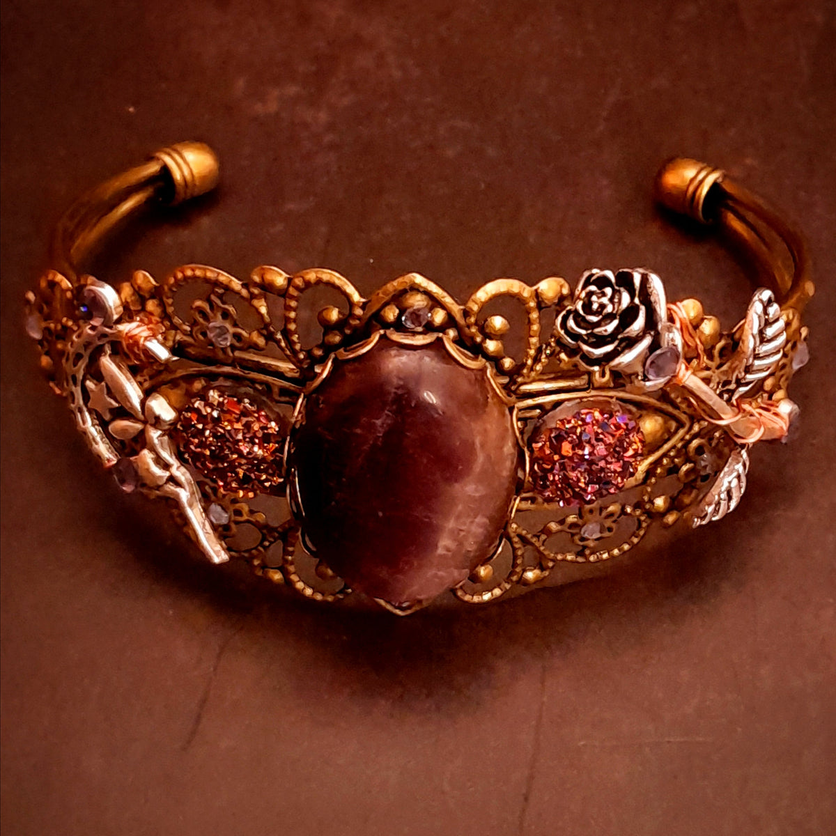 amethyst purple vistorian sty;e bracelet swarovski crystals romantic cuff bracleet