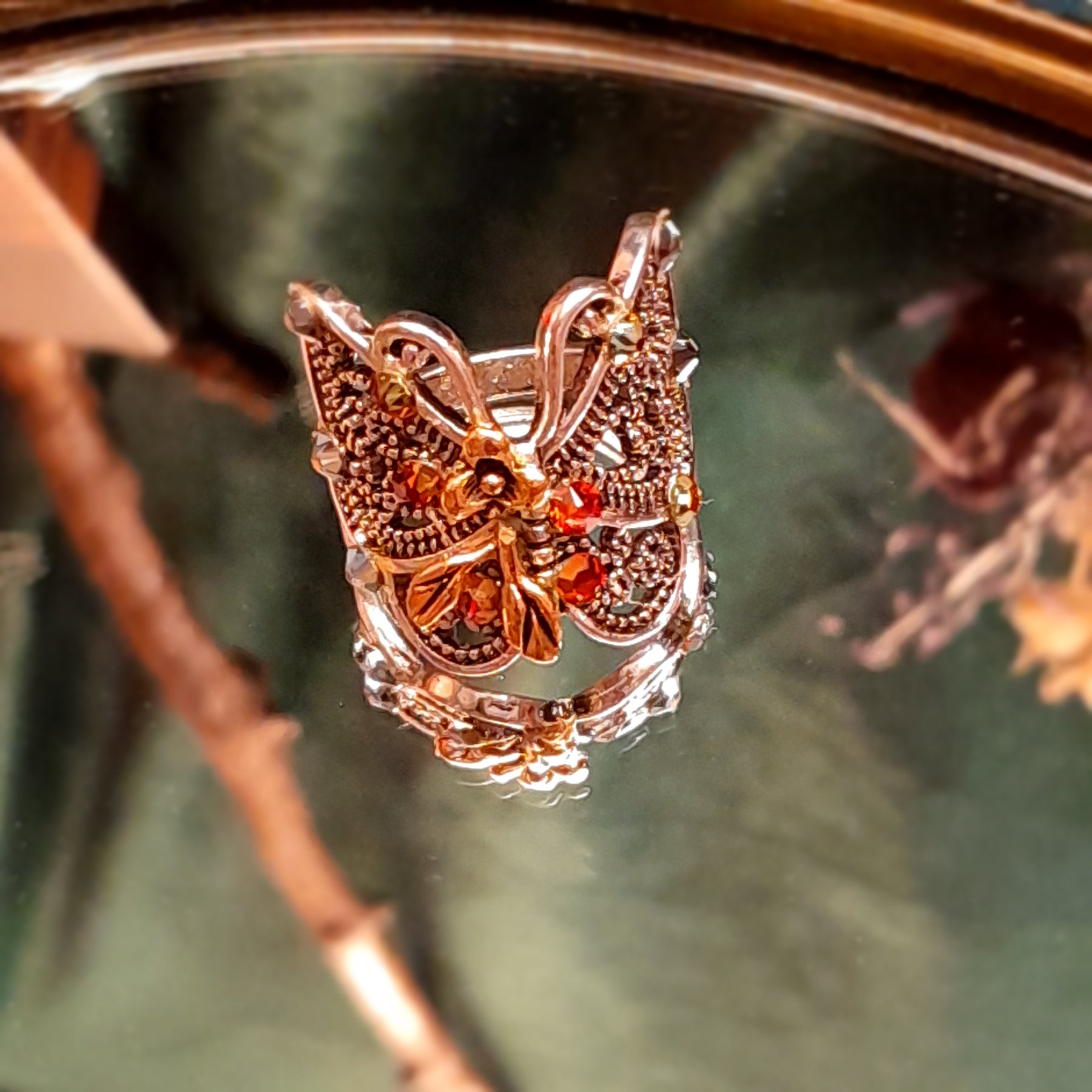 Butterfly Flower Filigree Ring - Size 7