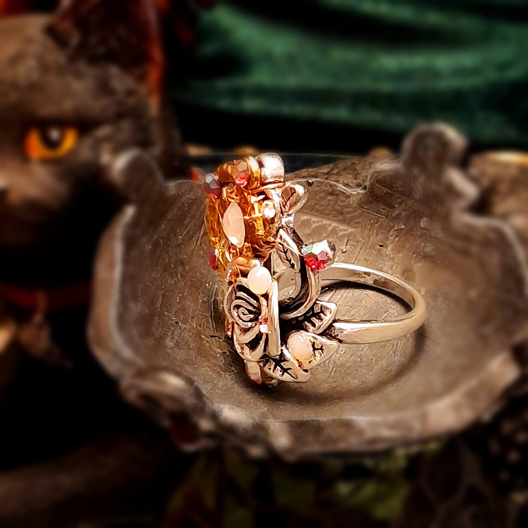 Rose Fairy Moon Statement Ring - Size 7.5