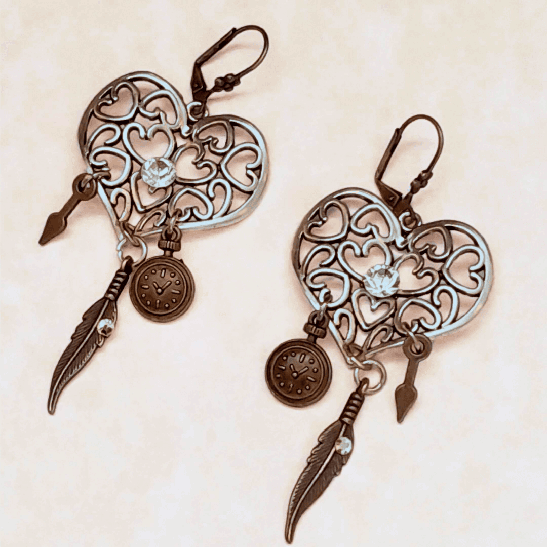 Multi Heart Earrings |Chandelier Steampunk Style