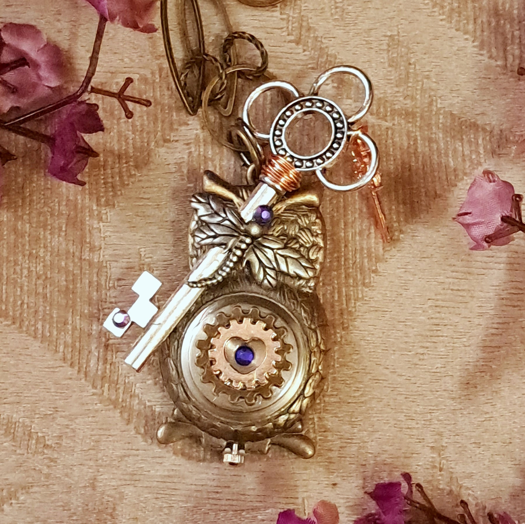 Owl Pendant Fantasy Clock Necklace