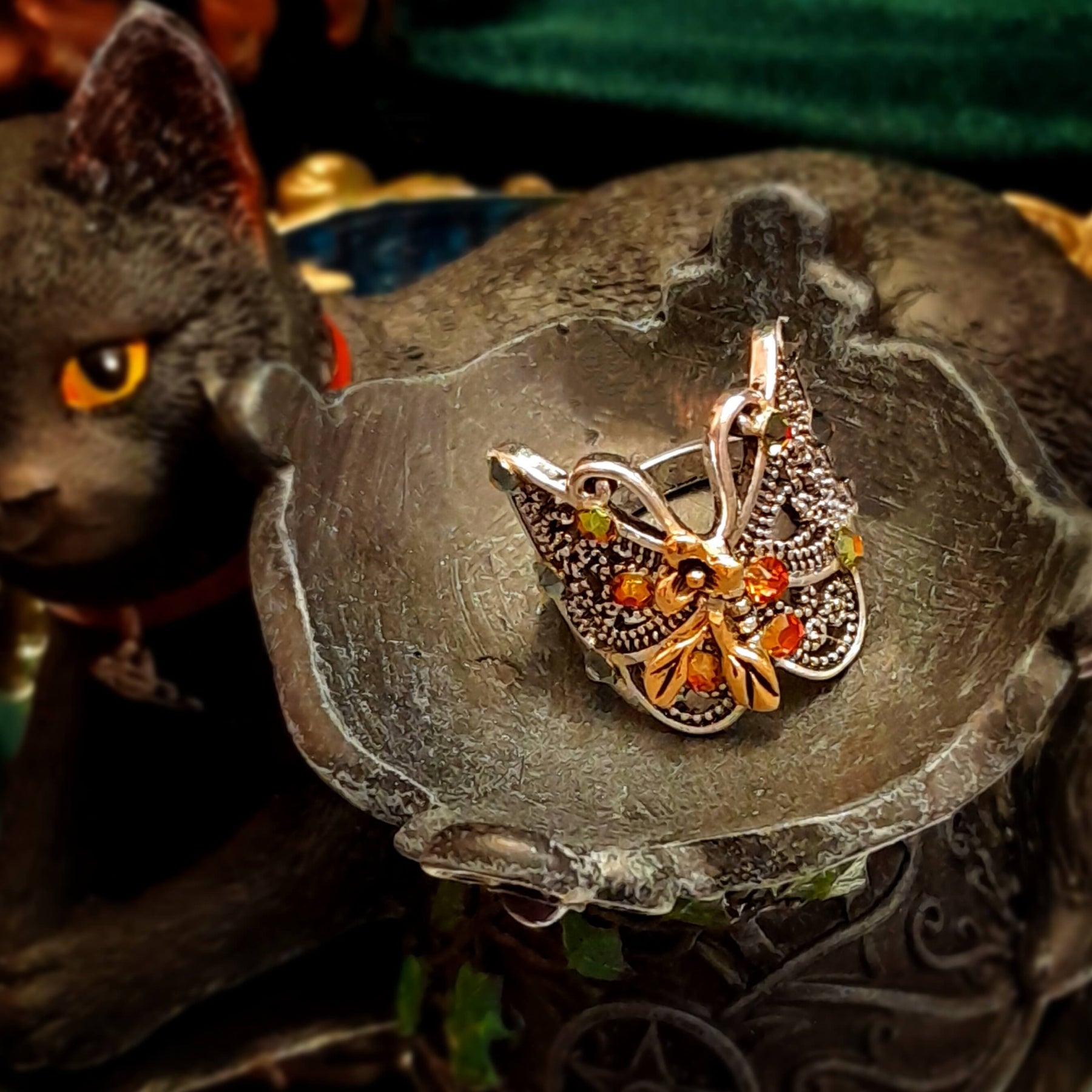 Butterfly Flower Filigree Ring - Size 7