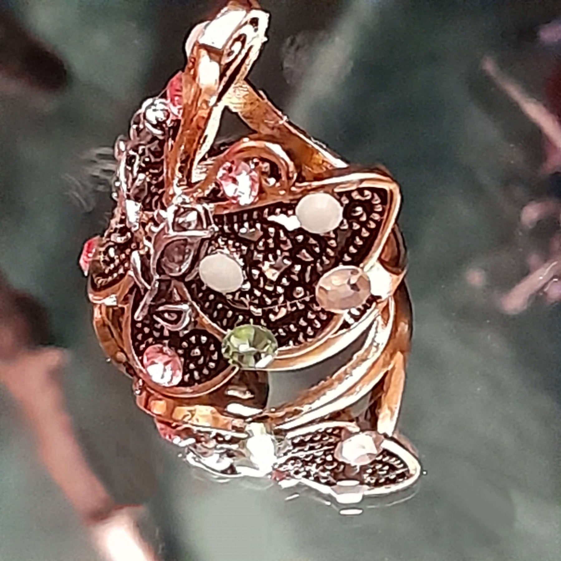 Butterfly Ring Mint Green Crystals Size 6.5