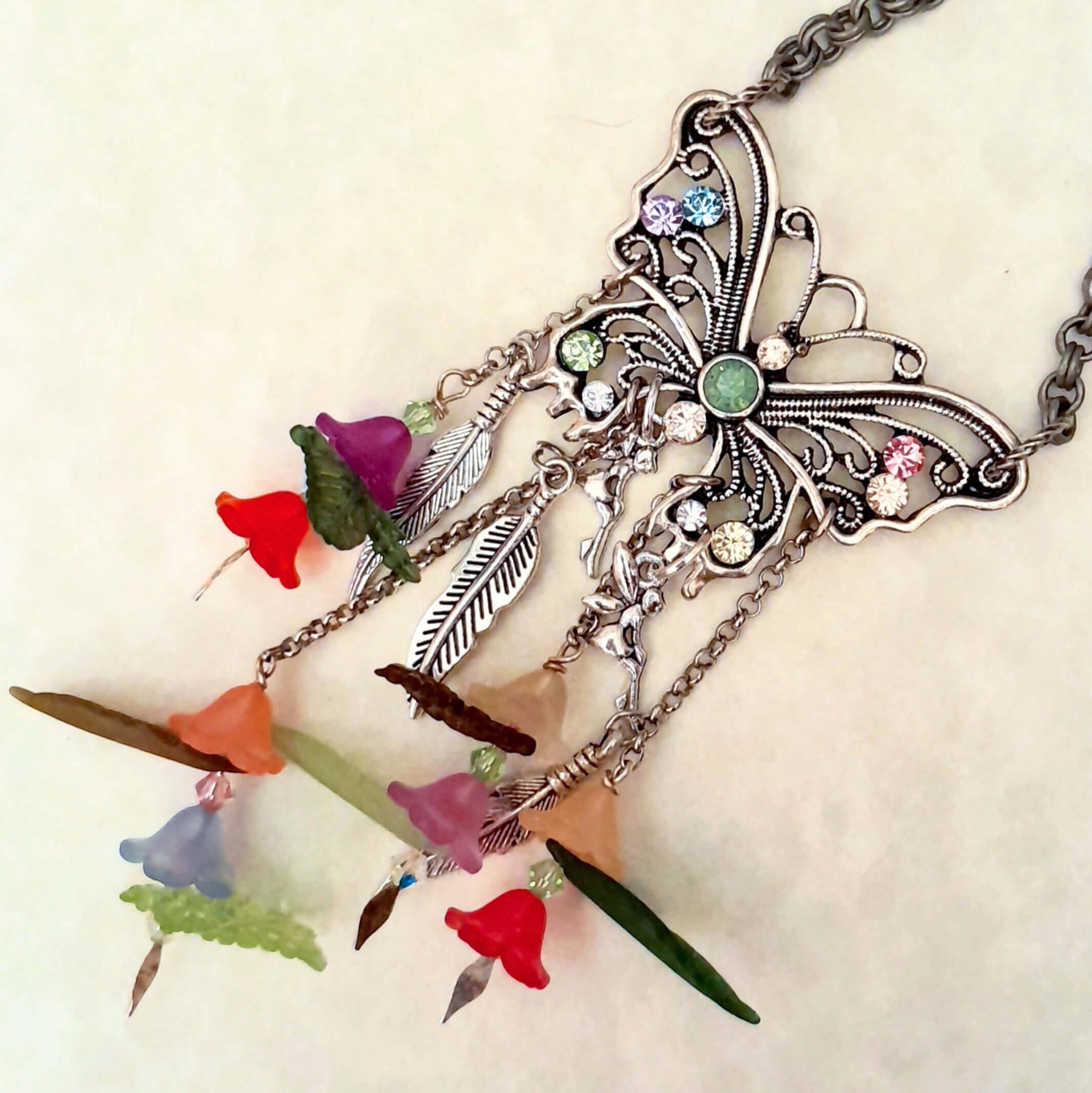 Butterfly Necklace Rainbow Flowers