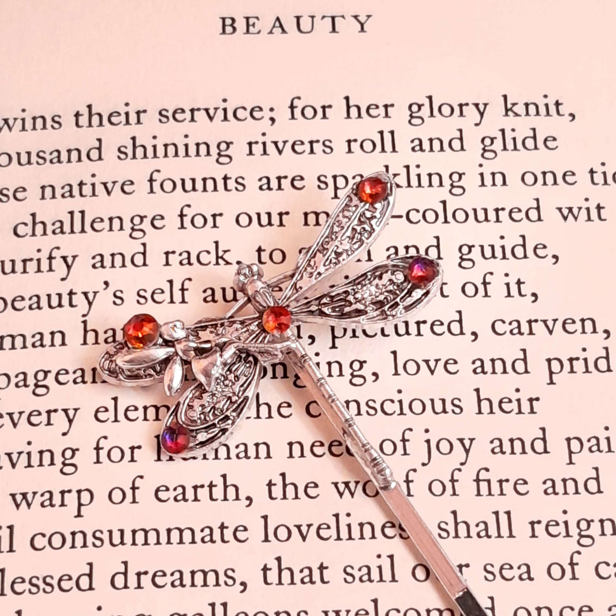 dragonfly hair clip with fairy and crystals