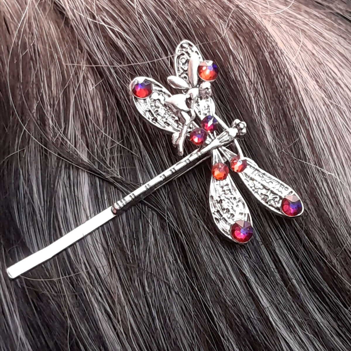 volcano swarovski crystals dragonfly hair pin with magical fairy