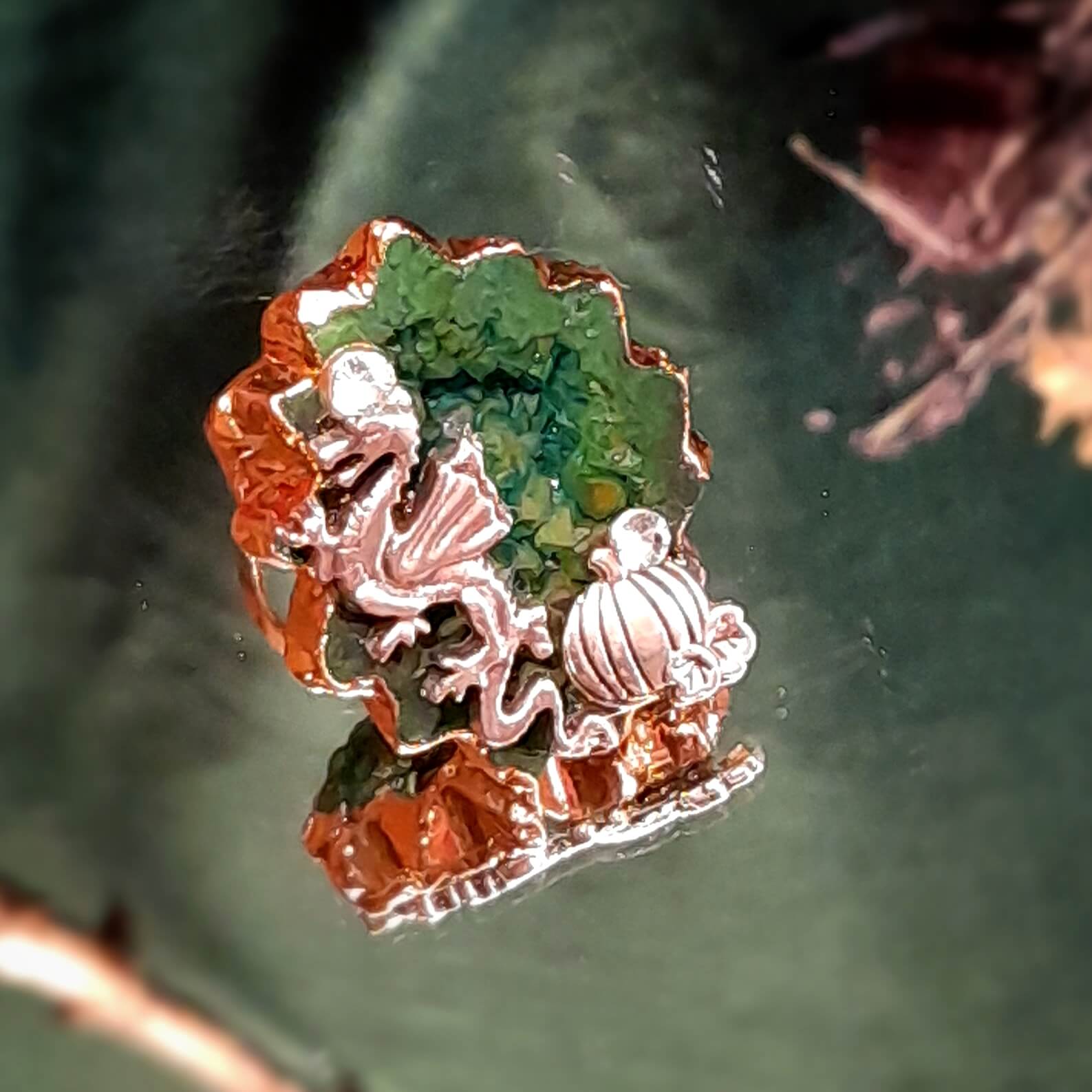 Adjustable Ring Green Geode Dragon