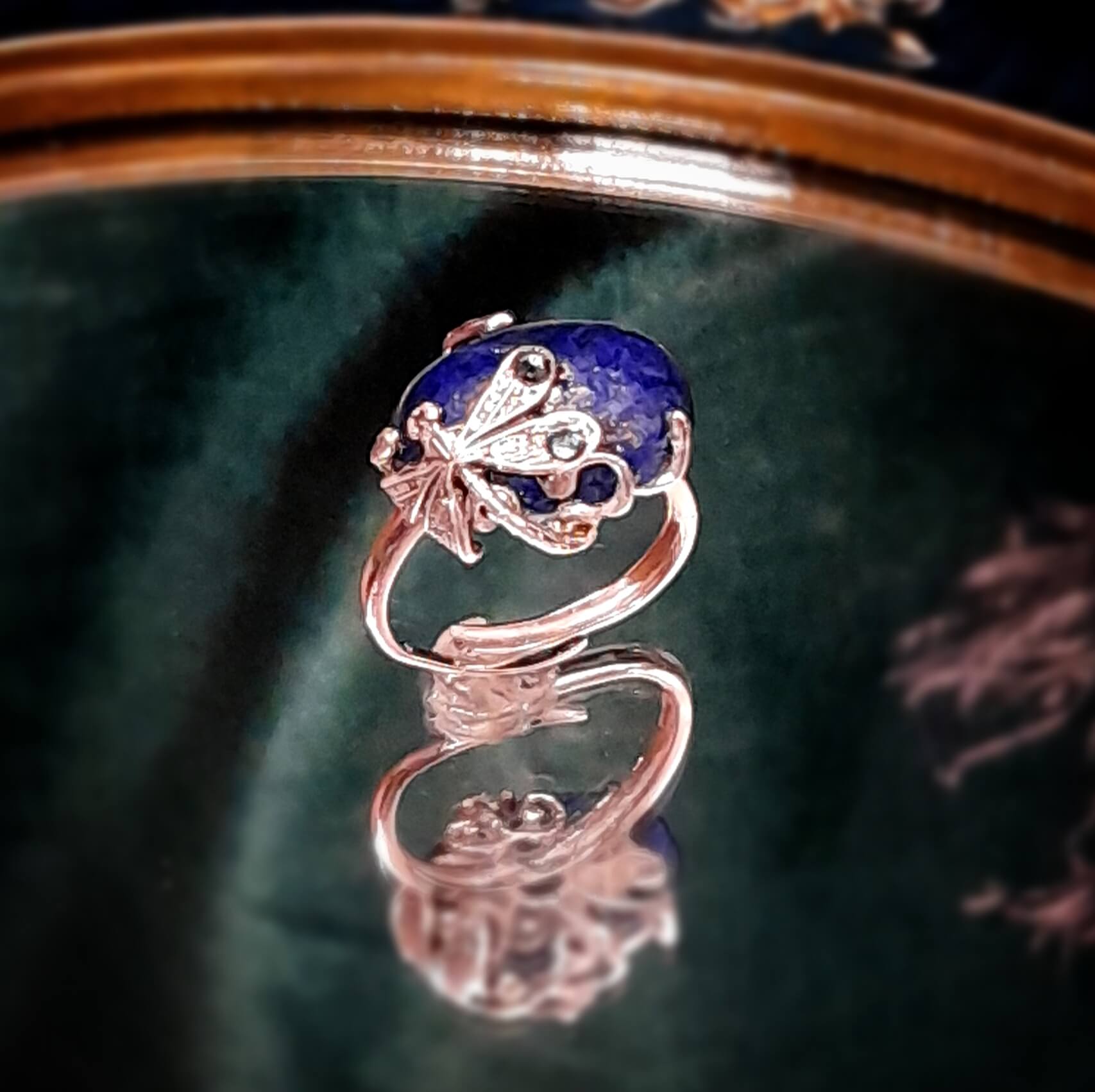 Adjustable Ring Lapis Lazuli Dragonfly
