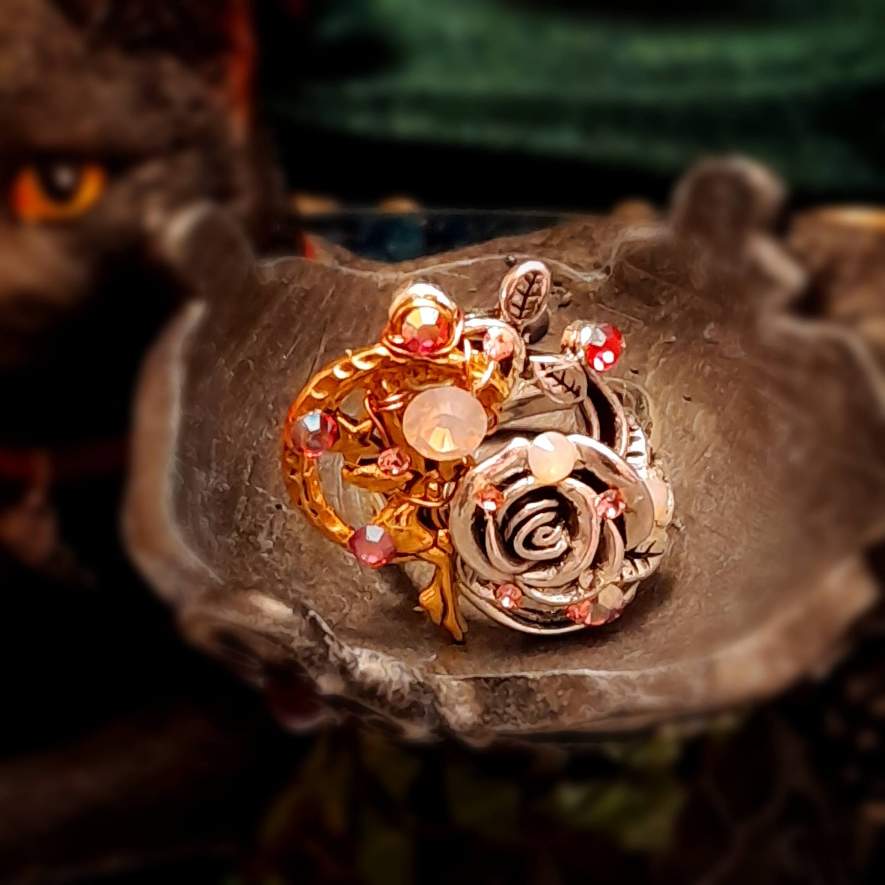 Rose Fairy Moon Statement Ring - Size 7.5
