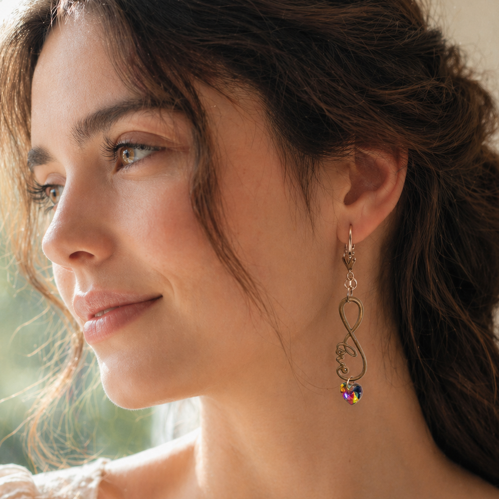 dangle earrings with swarvoski crystals hearts eternity symbol
