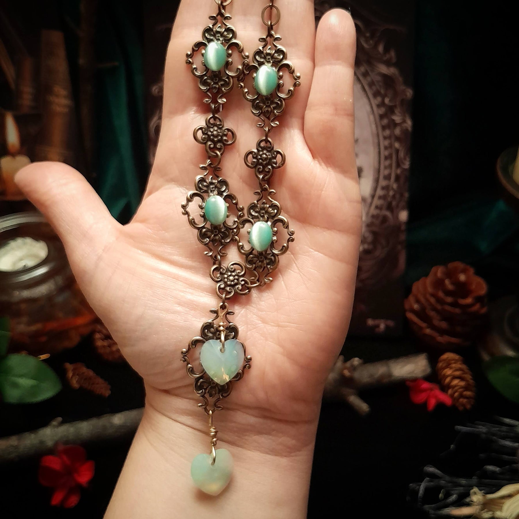 Victorian Style Mint Green Heart Necklace