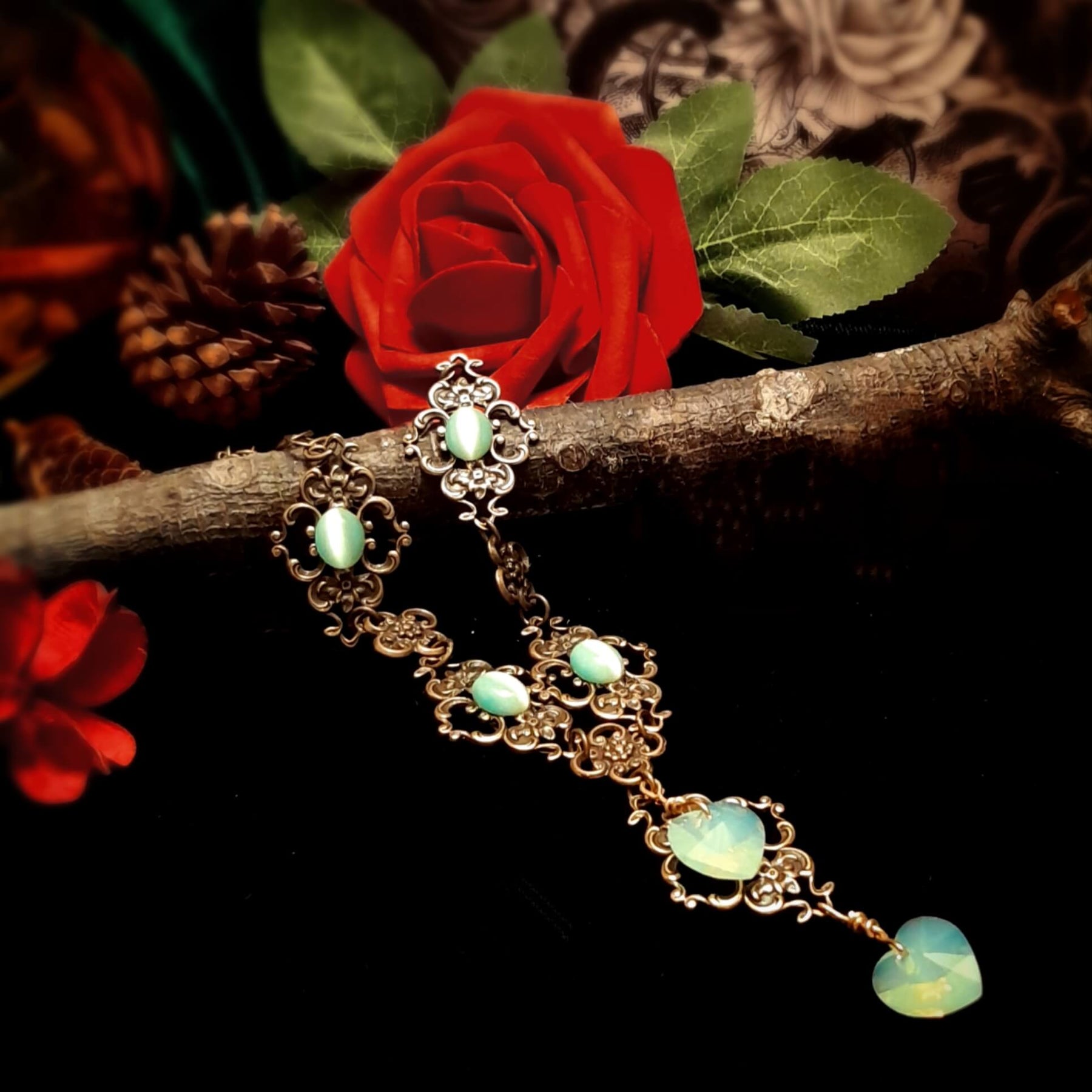 Victorian Style Mint Green Heart Necklace