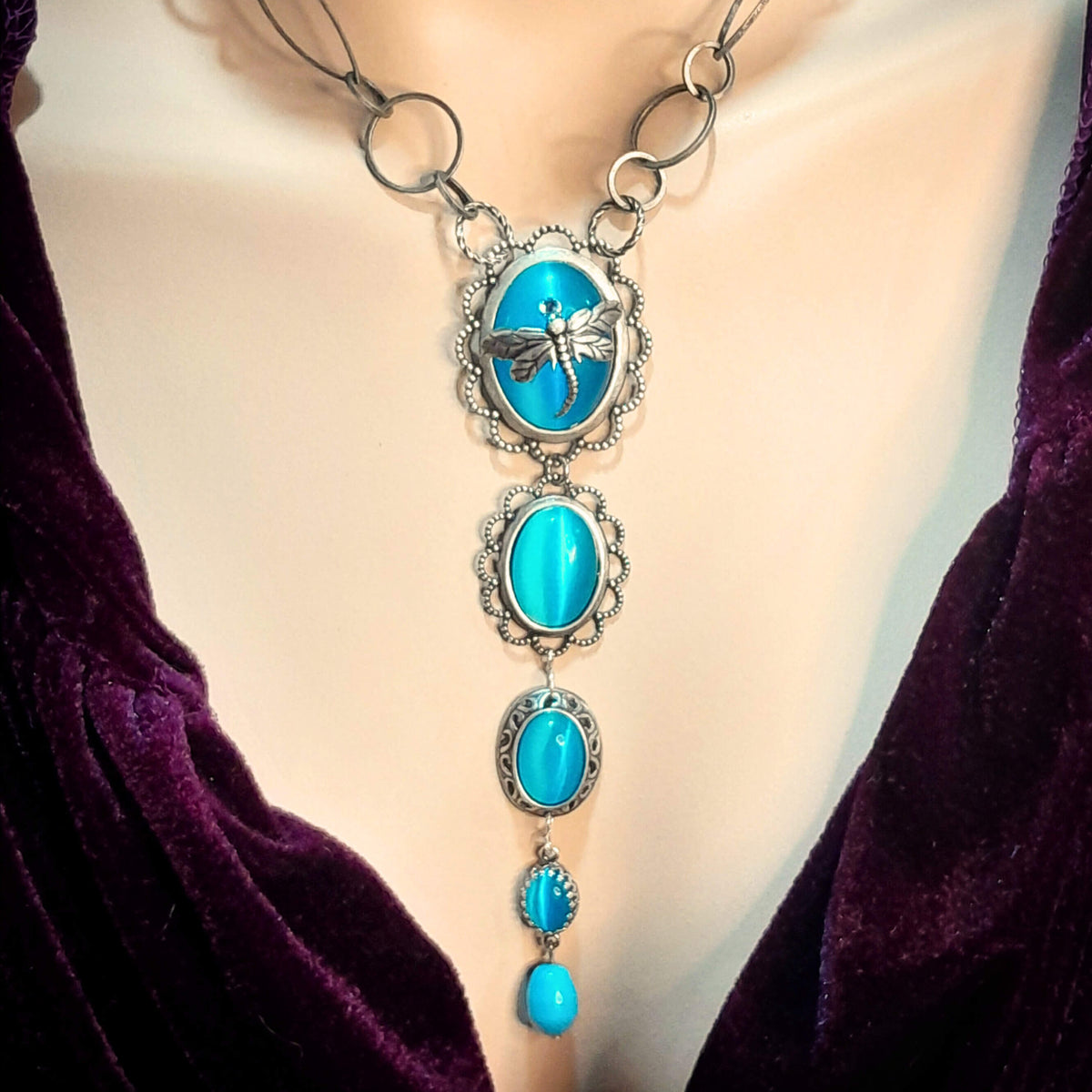 Turquoise Dragonfly Necklace Cat's Eye