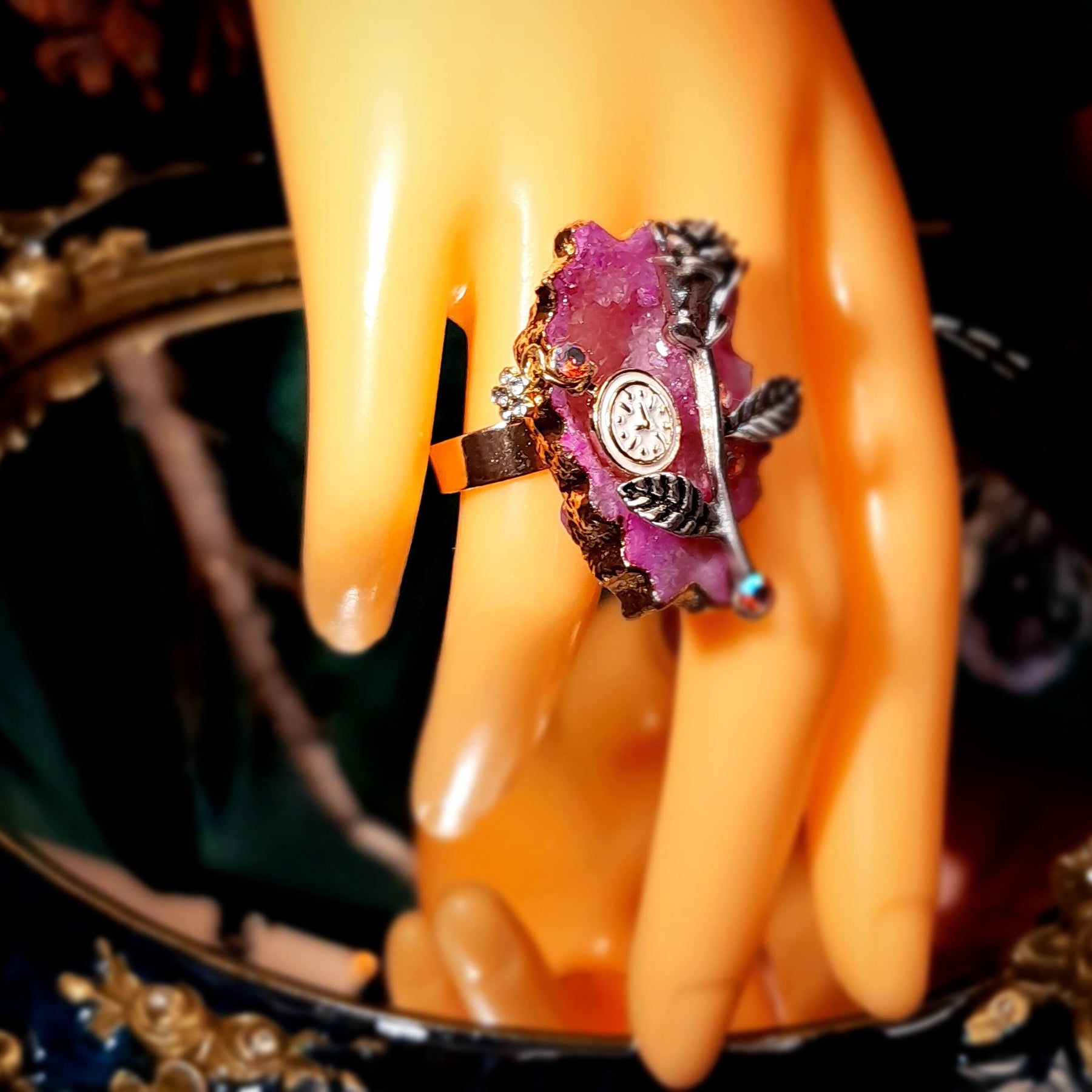 Adjustable Statement Ring Pink Rose Geode