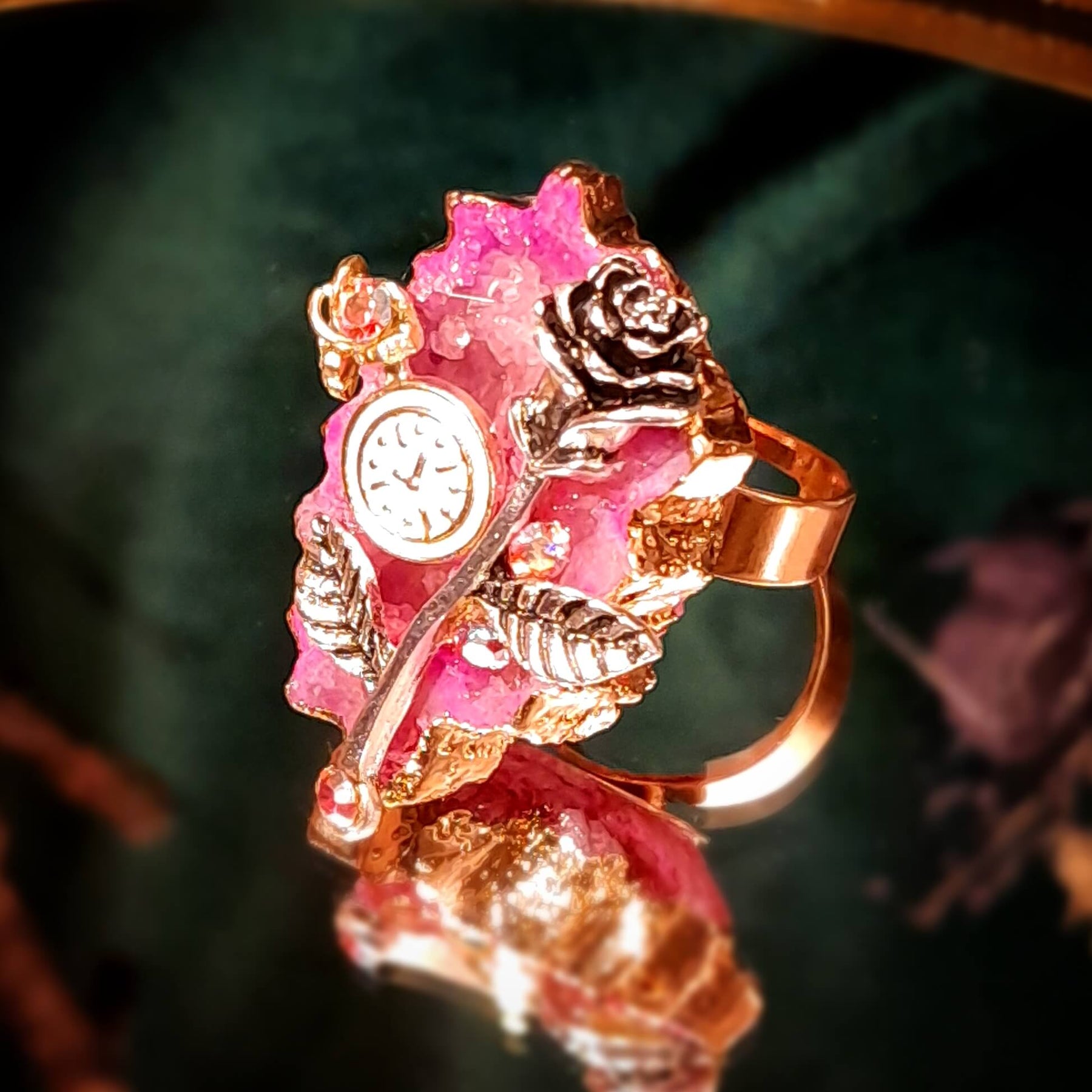 Adjustable Statement Ring Pink Rose Geode