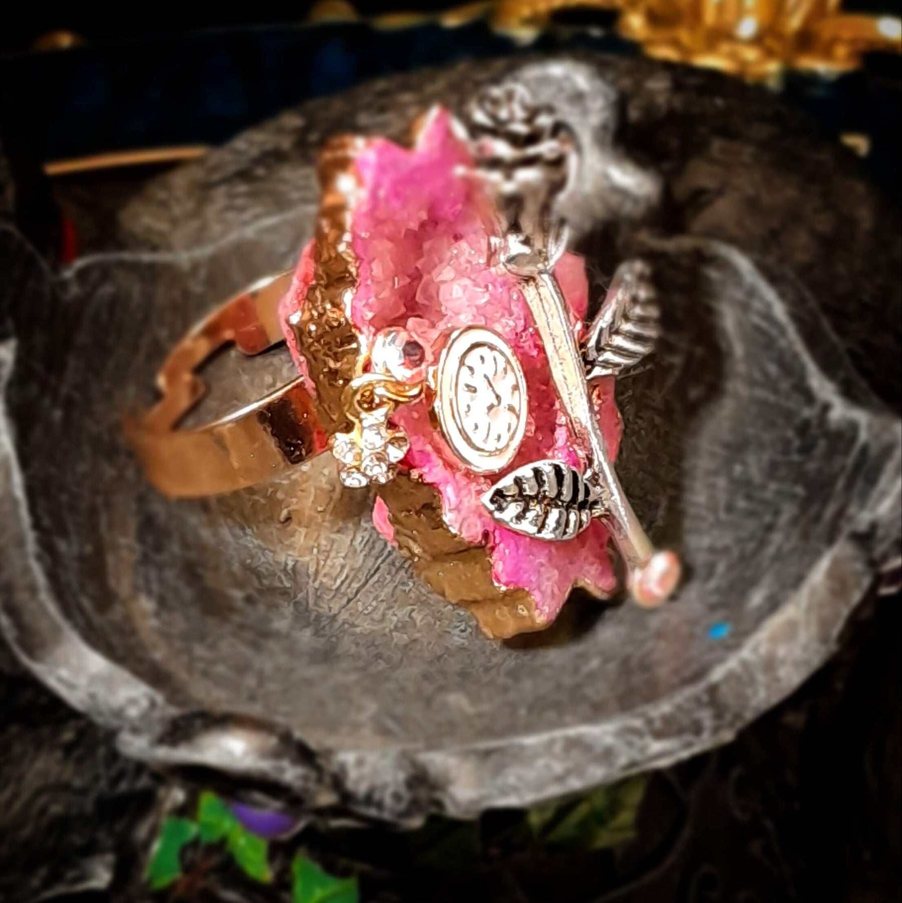 Adjustable Statement Ring Pink Rose Geode